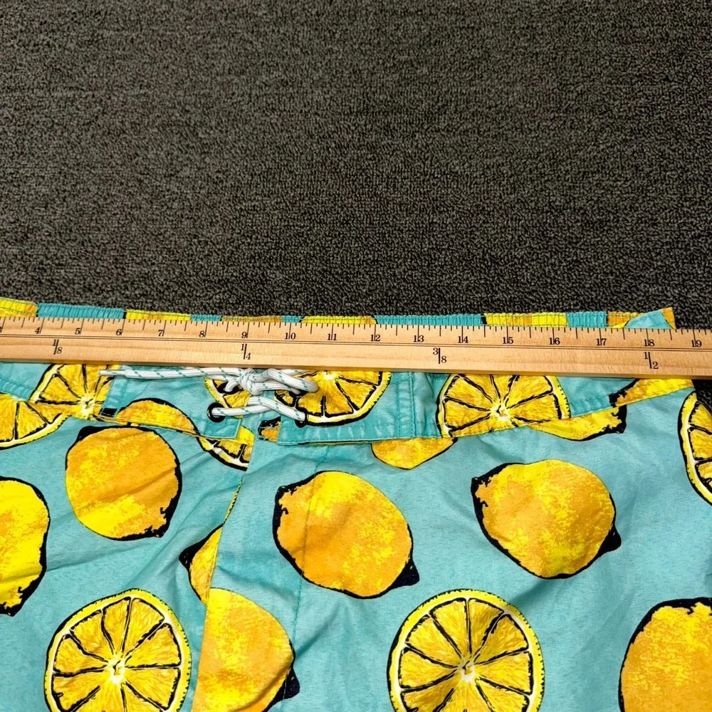 St. John's Bay Swim Shorts Mens XL Blue Yellow Allover Lemon Print Swimwear